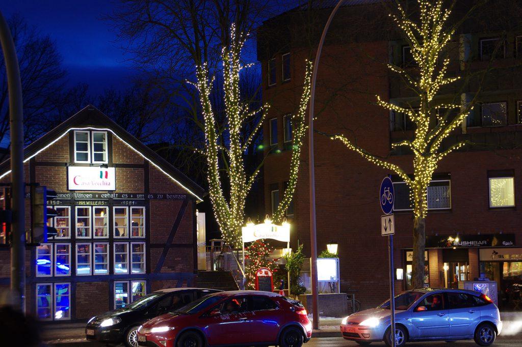 Weihnachtsbeleuchtung von Essert-Illuminationen mit LED-Lichterketten als Baumbeleuchtung in Hamburg Bergedorf