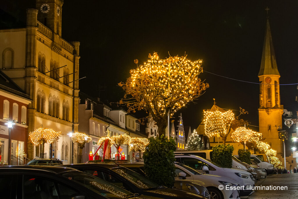 Weihnachtsbeleuchtung von Essert-Illuminationen mit LED-Lichtnetzen als Baumbeleuchtung in Kemnath