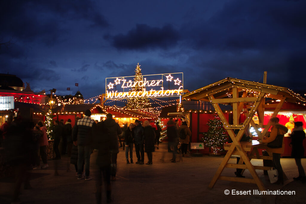 Weihnachtsbeleuchtung von Essert-Illuminationen mit LED-Lichtschlauch als Schriftzug in Zürich