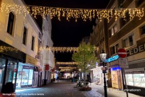 Weihnachtsbeleuchtung von Essert-Illuminationen mit LED-Lichterkette als Straßenueberspannungen in Düsseldorf-Benrath